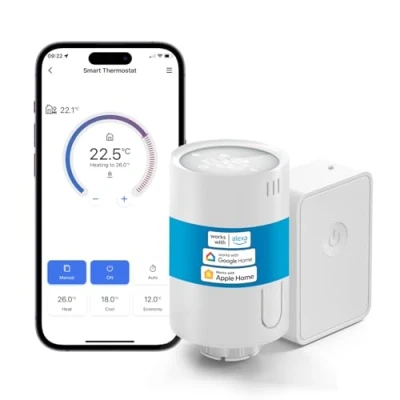 Afbeelding van Meross Slimme radiatorthermostaat, inclusief hub, wifi verwarmingsthermostaat, compatibel met HomeKit, Alexa en Google Assistant, spraakbesturing, tijdschema&#039;s, automatisering, raamopeningsherkenning,