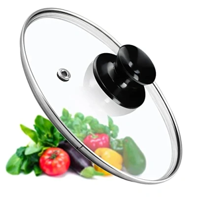 Afbeelding van KADAX Pandeksel, universeel deksel van glas met glanzend zwarte handgreep, hittebestendig in verschillende maten, pannendeksel, glazen voor pot, pan (20 cm)