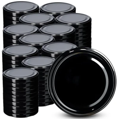 Afbeelding van KADAX Schroefdeksel voor potten, diameter 89 mm, reservedeksel van metaal, twist off deksel met 6 inkepingen, inmaakpotten en weckpotten, zwart, 100 stuks