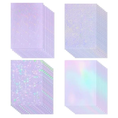 Afbeelding van 32 vellen transparante plakfolie, 210 x 297 mm, holografische &amp; iriserende folie, zelfklevende glitterfolie voor knutselen, ramen, A4, waterdicht, 4 designs