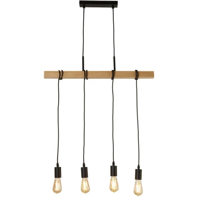 Afbeelding van Searchlight 4 lichts hanglamp Woody met hout 95041 4BR