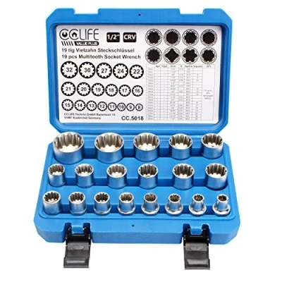 Afbeelding van 19 delige 1/2 inch XZN meertand moerset dopsleutelset 8 32 mm moerdoos dopsleutel voor 6/12 kant spline