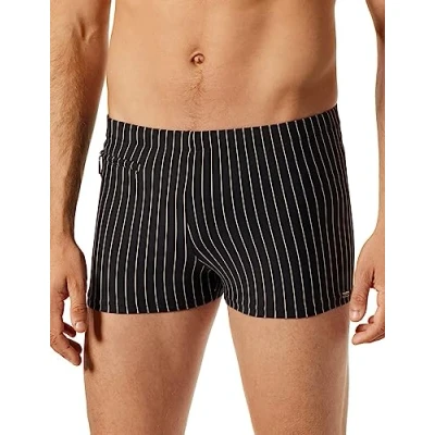 Afbeelding van SCHIESSER nautical casual heren badkleding retro zwembroek met ritszakje gerecyclede tricot strepen zwart Maat: M