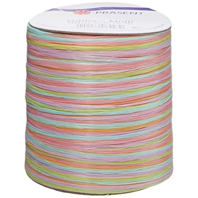 Afbeelding van PRÄSENT C.E. Pattberg Raffia multicolor bastband sering oranje groen, 50 m cadeaulint om in te pakken, 5 strengen knutselband voor geschenken, accessoires decoreren en knutselen