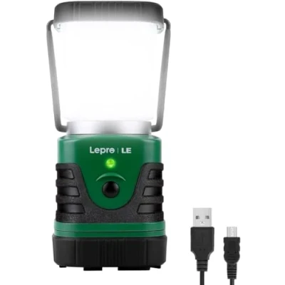 Afbeelding van LE Draagbare led campinglamp, superhelder, oplaadbare zoeklamp met beugel en haak, 4 helderheidsniveaus, dimbaar, noodlamp voor stroomuitval, wandelen, noodgevallen, storingen enz. [energieklasse A++]