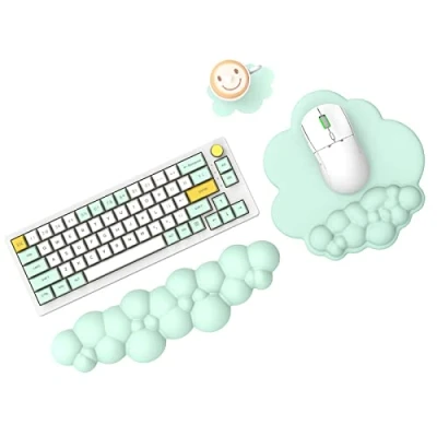 Afbeelding van MAMBASNAKE Cloud muismat en Toetsenbord Polssteun Ondersteuning set met Onderzetter, Comfortabele Memory Foam Polskussen Antislip Basis, Ergonomisch Groen