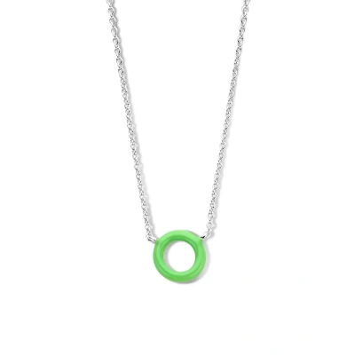 Afbeelding van Zilveren collier emaille groen 40 + 4 cm zilver gerhodineerd