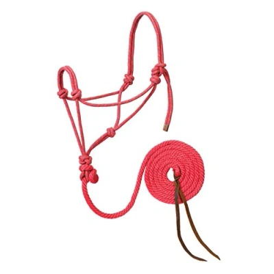 Afbeelding van Weaver Leather Diamond Braid Rope Halter en Lead, Helder Roze/Goud/Turkoois, Gemiddeld Paard