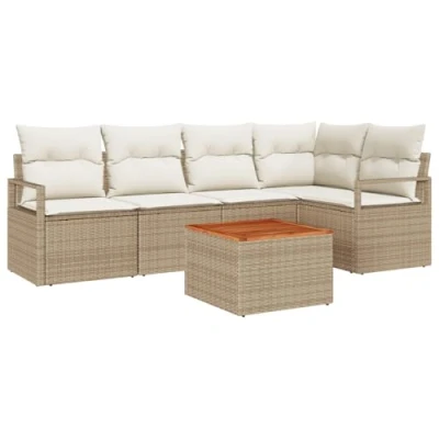 Afbeelding van vidaXL 6 delige Tuin Sofa Set met Kussens Beige Poly Rattan Acacia, 2 Zits