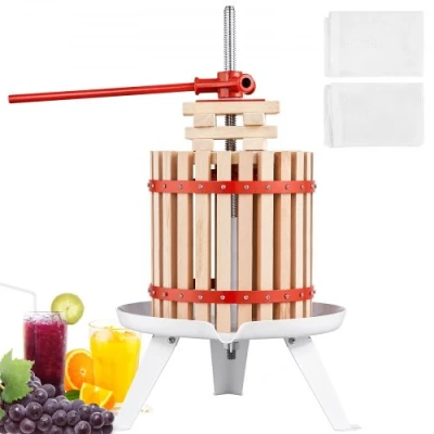 Afbeelding van VEVOR Fruitpers Sappers Bessenpers 12 L, 25 x cm Zelkova Hout Handmatige Fruitpers, Appelpers Wijnpers Pureerpers Sapcentrifuge Fruitmolen met Filterzakjes