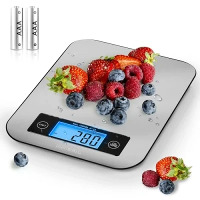 Afbeelding van Duronic KS1007 Dunne Keukenweegschaal 5 kg Capaciteit 4 Meeteenheden Helder LCD Scherm met Achtergrondverlichting Tare functie Geborsteld Staal &amp; Mechanische Knoppen Digitale Weegschaal