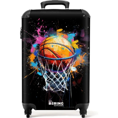 Afbeelding van NoBoringSuitcases.com® Handbagage koffer lichtgewicht Reiskoffer trolley Basketbal met graffiti Rolkoffer wieltjes Past binnen 55x40x20 en 55x35x25