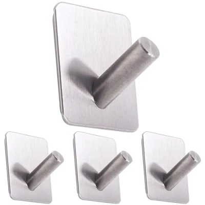 Afbeelding van RICOO MH021 4 Zelfklevende kledinghaken, zelfklevend, roestvrij staal, delige set, kleefhaken, wandhaken, zilver, haken om te lijmen, handdoekhaak zonder boren, badkamerhaak