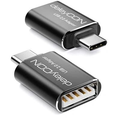 Afbeelding van deleyCON USB C naar Adapter (2 Stuks) OTG Aluminium Voor Smartphone Laptop Tablet Compatibel met IPhone 15 Pro Max MacBook Air 2023 IPad Mini iMac Surface Zwart
