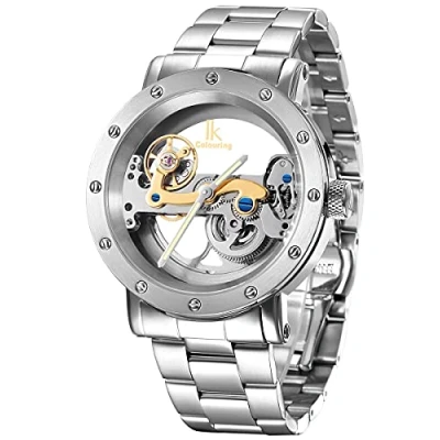 Afbeelding van Alienwork IK Automatisch Horloge Heren Dames Zilver Metalen Armband Skelet Glasbodem