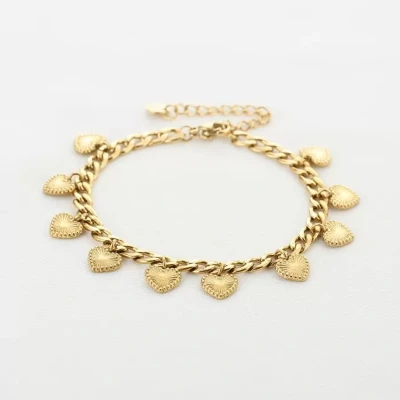 Afbeelding van Bijoutheek Armband (Sieraad) schakels bedels stralen hartjes Goud