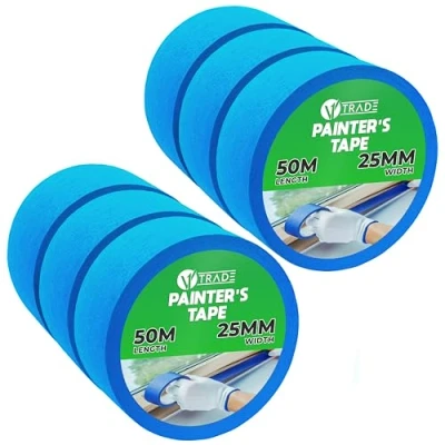 Afbeelding van V1 TRADE Afplakband 50 mm x 25 m Universeel schilderstape nuttig bij het schilderen gemakkelijk afneembaar plakband waterdicht blauw