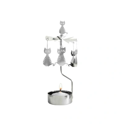 Afbeelding van Pluto Produkter Waxinelichthouder Rotary Draaiend Dikke Katten Zilver Ø7x17cm