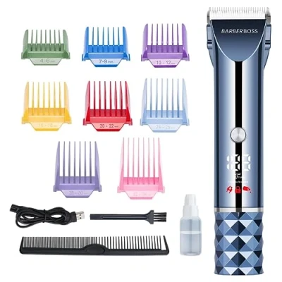 Afbeelding van Barberboss 10 in 1 All One Trimmer, Ultieme Grooming Kit voor Baard &amp; Haar, 8 opzetkammen, Precisie Titanium keramische messen, LED display en dubbele snelheidsopties, QR 2091E