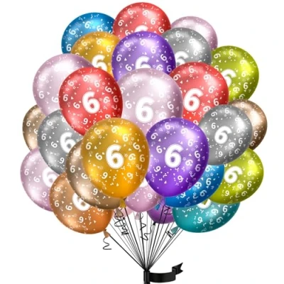 Afbeelding van ballonnen 6e verjaardag, 15 stuks metallic folieballon 6 helium jaar gemaakt van 100% natuurlijke latex, klimaatneutraal, 32 cm ballon cijfers voor kinderverjaardag en meisjes jonge