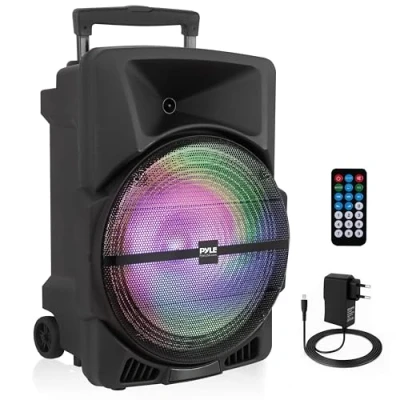 Afbeelding van Wireless Portable PA Speaker System 1200W High Powered Bluetooth Compatible Indoor and Outdoor DJ Sound Stereo Loudspeaker w/USB SD MP3 AUX 3.5mm Input, Flashing Party Light &amp; FM Radio PPHP1544B