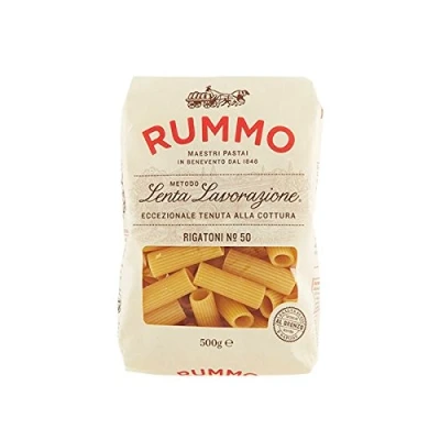 Afbeelding van 20x Rummo Rigatoni N. 50 harde tarwegriet pasta Italiaanse noedels 500g verpakking + gourmet Polpa di Pomodoro 400g blik