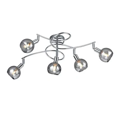 Afbeelding van Reality Leuchten Plafondlamp Brest R60595006, metaal chroom, glas smoke, excl. 5x E14