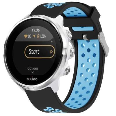 Afbeelding van Siliconen sport bandje Universeel 24 mm aansluiting Zwart/Blauw iMoshion En TPU (zacht)