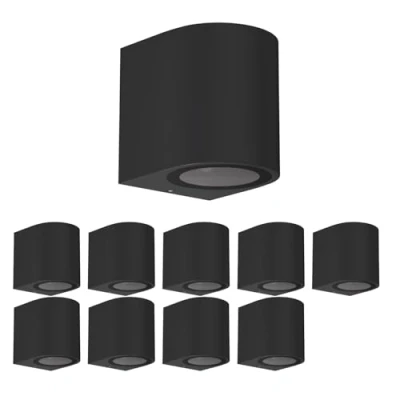 Afbeelding van ledscom.de 10 stuks wandlamp ALSE voor buiten, IP54, downlight, zwart mat, rond, 1x GU10 max. 35W