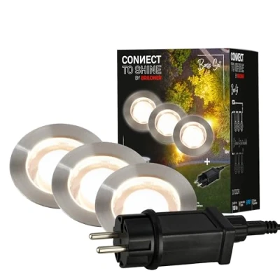 Afbeelding van Briloner LED vloerinbouwspots 3914032 Aanloopset IP67 Warm wit licht 1,5m voedingskabel 1 watt en 100 lumen per stuk Ø45x25mm Zilverkleurig