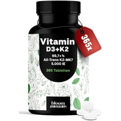 Afbeelding van Vitamine D3 K2 5000 IE hooggedoseerd 365 tabletten Geproduceerd in Duitsland