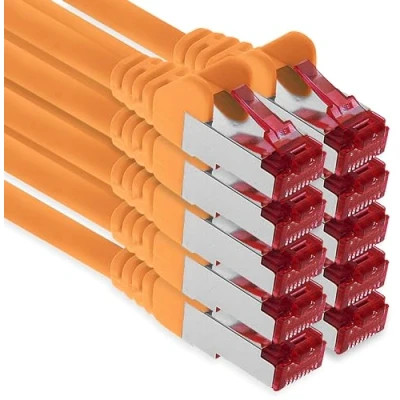 Afbeelding van 1aTTack.de 10x 2m CAT6 patchkabel S/FTP PIMF afscherming CAT.6 RJ45 netwerkkabel Ethernet kabel DSL LAN router switch modem patchpaneel oranje 10 stuks