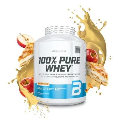 Afbeelding van BioTechUSA 100% Pure Whey Eiwitpoeder met BCAA en Glutamine Glutenvrij, Palmolievrij 21g Eiwit per portie, 2.27 kg, Appeltaart