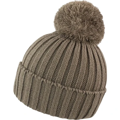 Afbeelding van Grof gebreide winter muts met pompon grijsbruin voor volwassenen Wintermutsen dames/heren