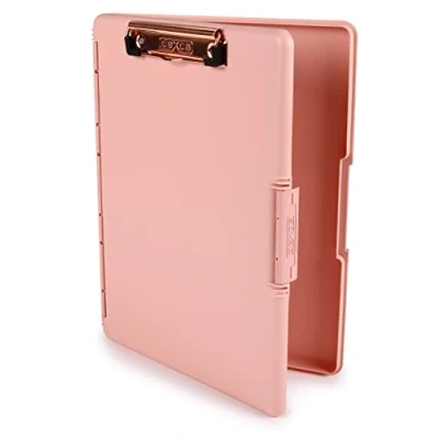 Afbeelding van Dexas Slimcase 2 opbergklembord met zijopening 31,8 x 24,1 cm, blush roze roségouden clip. Organiseer in stijl voor thuis, school, werk of beroep! Ideaal leraren, verpleegkundigen, studenten,