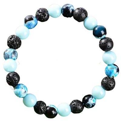 Afbeelding van Edelsteen Armband Innerlijke Kracht 18 cm 8 mm kralen Vuuragaat Angeliet Lavasteen
