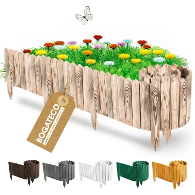 Afbeelding van BOGATECO Houten schutting voor randen strips Rolhek 10 cm hoog x 200 lang hek Palissadehek Ideaal als border of pad Taankleurig