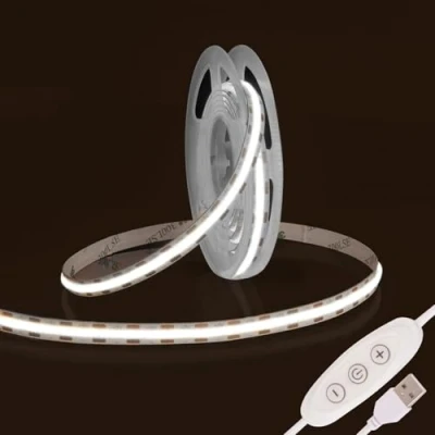 Afbeelding van COB LED Strip Licht,Fosingut 5V 2m USB TV achtergrondverlichting 6500K Koudwit,960LEDs CRI90+ 8mm Dimbare Flexibel ledband Lint voor Spiegel,Keuken Kast,Kledingkast,RV Auto,Slaapkamer DIY