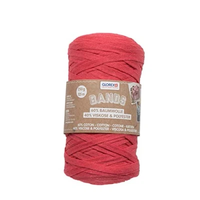 Afbeelding van GLOREX 5 1005 01 Banden macramé, superzacht textielgaren van 60% katoen/40% viscose, voor haken, breien, knopen en textieldesign, 250 g, ca. 125 m, rood