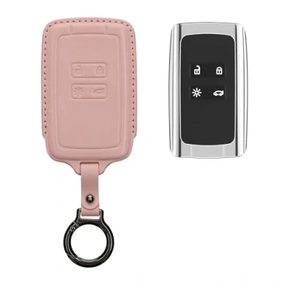 Afbeelding van kwmobile leren autosleutel hoesje geschikt voor Renault 4 knops Smartkey (alleen Keyless Go) Als sleutelhanger met sleutelring Echt leer in oudroze
