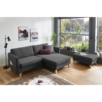 Afbeelding van ATLANTIC home collection Hoekbank Mailo L vorm met zakken opzij, récamier aan beide kanten te monteren, massief houten poten