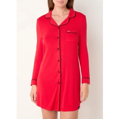 Afbeelding van Pretty You dames Bamboo nachthemd met contrasterende bies in de kleur Rood, maat: 40