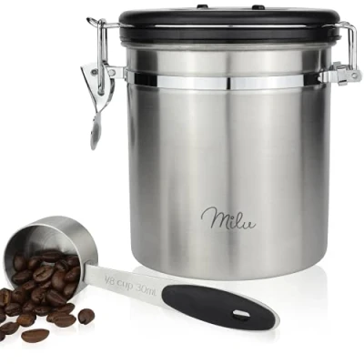 Afbeelding van Milu koffieblik uchtdicht 500g, 700g voorraadblik koffiebonen poeder roestvrij staal, vacuüm voor thee noten cacao aromabli (Roestvrij 500g)