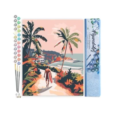 Afbeelding van Figured&#039;Art Schilderen op Nummer Volwassenen canvas Kustwandeling Handwerk acrylverf Kit DIY Compleet 40x50cm zonder frame