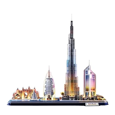 Afbeelding van 3D puzzel Dubai Cityline met ledverlichting, puzzel, cadeau voor kinderen 8 jaar, volwassenen en kinderen, bouwmodellen volwassenen, puzzels, 182 stukjes