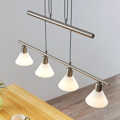 Afbeelding van Lindby hanglamp 4 lichts glas, ijzer H: 14.5 cm E14 wit, gesatineerd nikkel