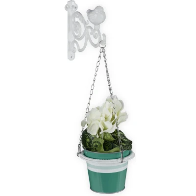 Afbeelding van Relaxdays bloempothouder muur vintage plantenhanger plantenhouder gietijzer buiten wit