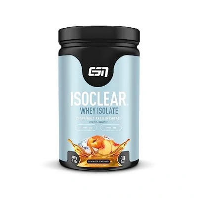 Afbeelding van ESN ISOCLEAR Whey Isolate Proteïnepoeder, Peach Iced Tea, 908 g, 30 Porties Heldere Wei Poeder Lactosevrij Voor Spieropbouw en Herstel, Gemaakt in Duitsland, Laboratorium Getest