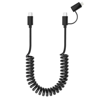 Afbeelding van 60 W/27 W USB C naar Lightning/USB spiraalkabel, PD 3A, MFi gecertificeerd, Apple Carplay en Android Auto kabel, Lightning korte snellaadkabel voor iPhone 15/14/13, laptop, tablet,