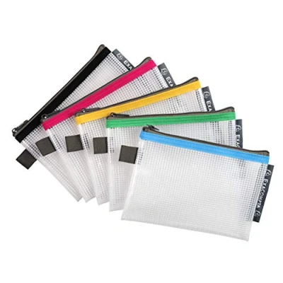 Afbeelding van Exacompta Ref 34120E Transparante Mesh zakken met ritssluiting Geschikt voor A6 documenten, 0,3 mm Nylone het opbergen van accessoires Diverse kleuren (Pack